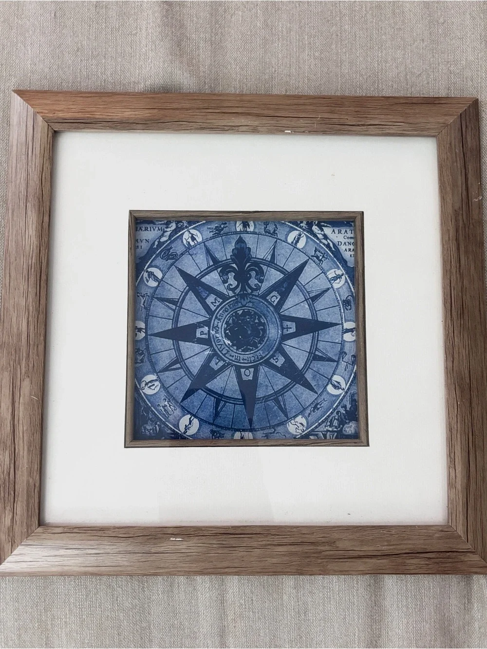 Vintage-Inspired Nautical Compass Rose Framed Wall  12.25”x12.25”